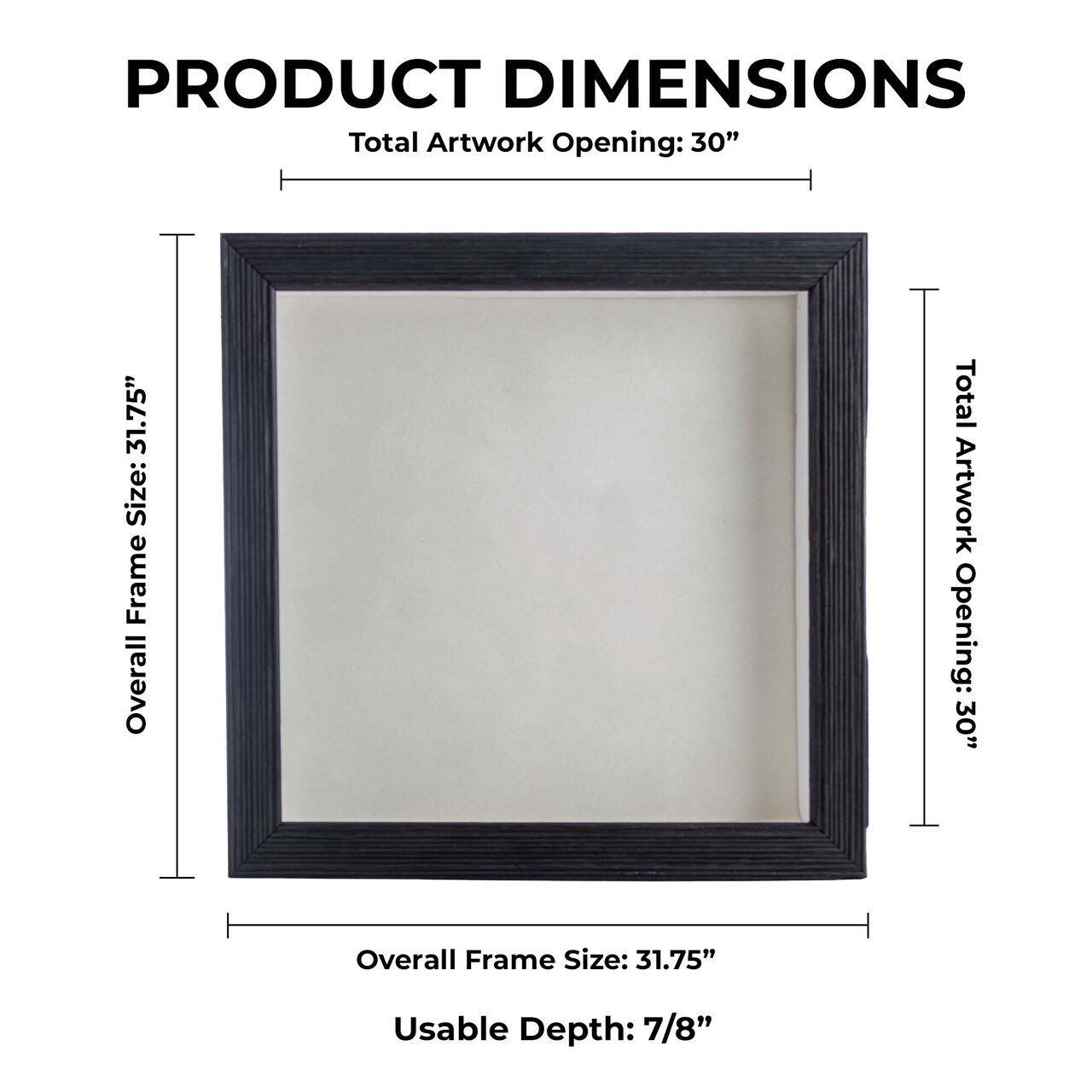 Rustic Black Wood Shadow Box Frame with Acrylic Front - White Suede Backing, 30 Sizes